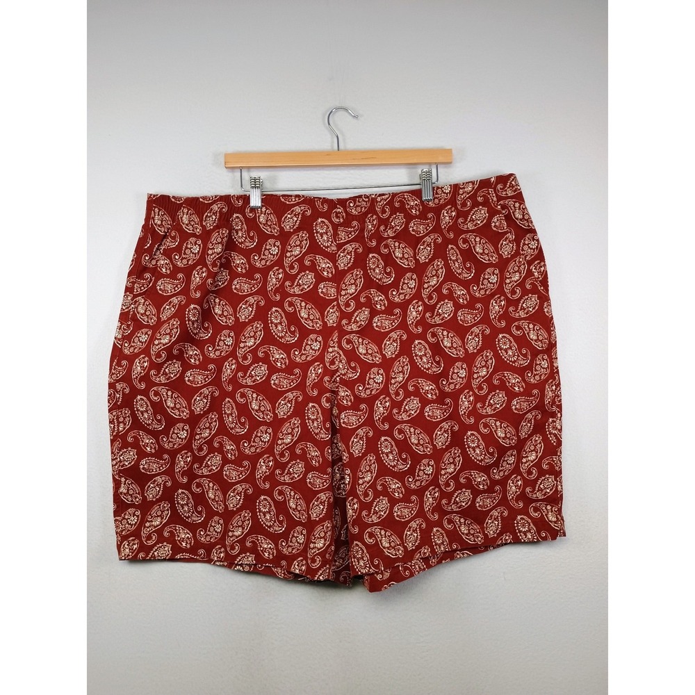 Boho Paisley Lands End Womens‎ 26W Rust Red Elastic Waist Mid Rise Twill Shorts
